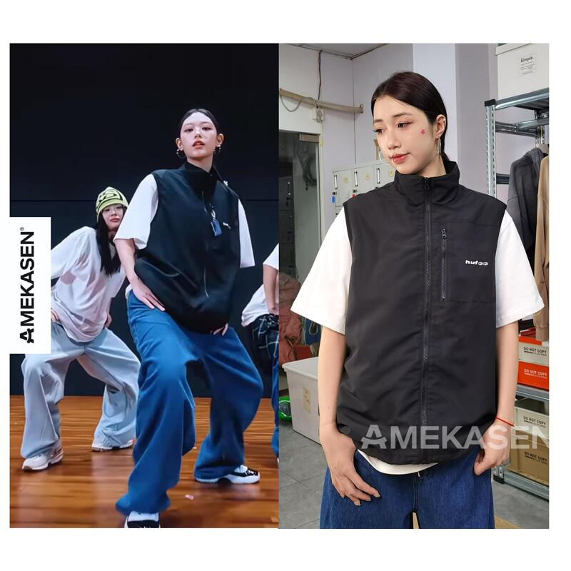 [in Stock] Hailin Practice Room Black Vest Hufcc Style Double-Layer Zipper Vest Unisex