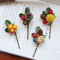  Forest bride dried flower head decoration simulation berry hairpin hair trim clip wedding plate hair head flower wedding photo accessories