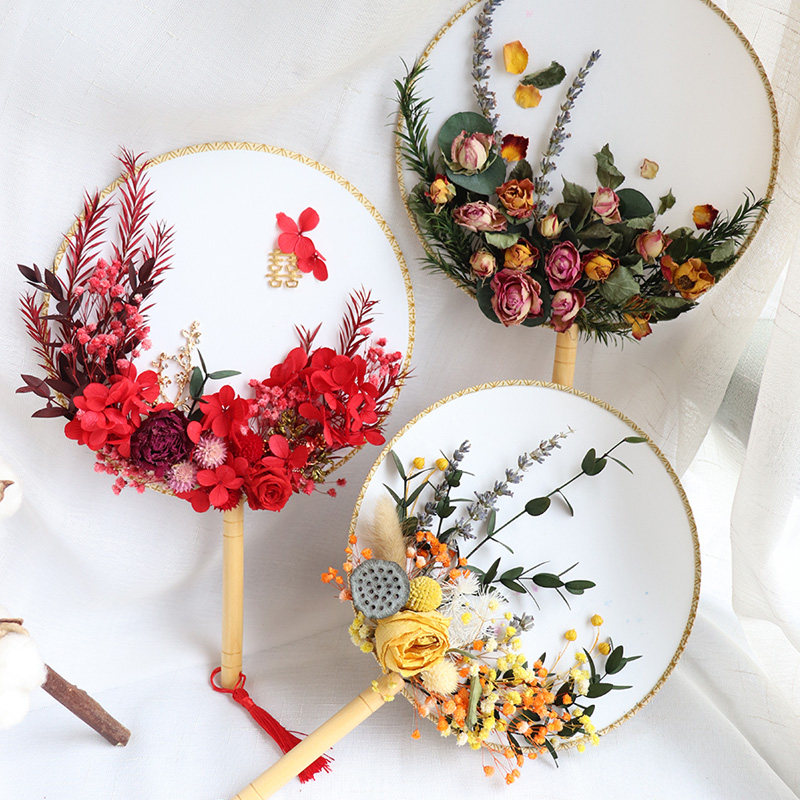 Ancient style fan Dried flower DIY material package Flower art Parent-child Teacher's Day Event Salon Eternal flower knot Wedding object