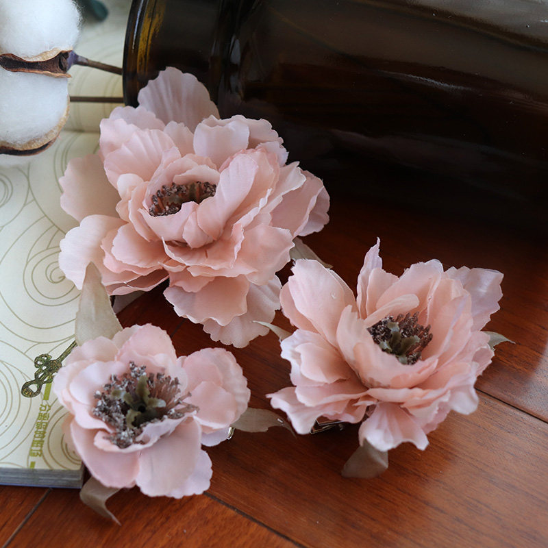 Hanfu silk hairclip peony Ancient Costume National style flower bride headdress photo studio photo ancient style hair ornaments