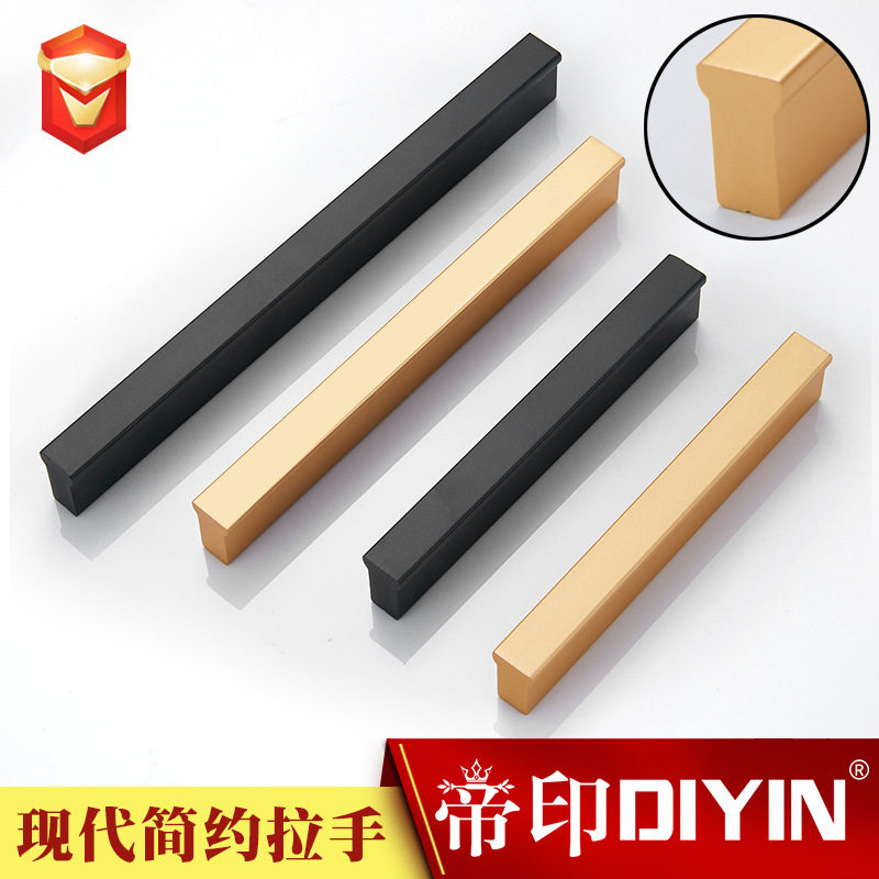 Aluminum alloy straight handle A shape aluminum handle Champagne gold overall cabinet drawer wardrobe door handle custom long hole distance