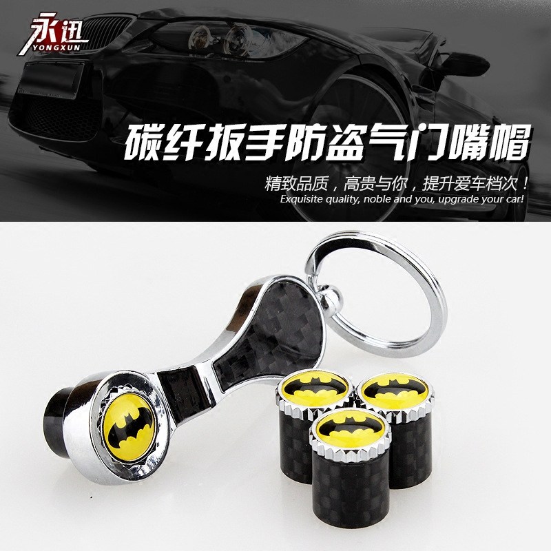 Carbon fiber wrench valve cap personality bat modified tire valve lid built-in rubber ring anti-leakage