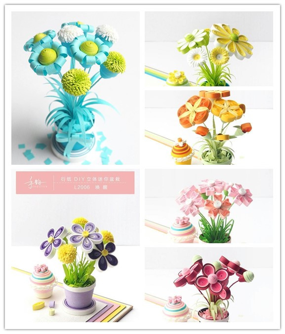 Hand rhyme roll paper three-dimensional small potted material package Flower roll paper ornaments handmade diy origami flower finished product production