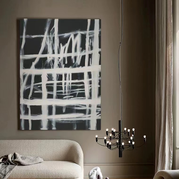 Pure hand-painted oil painting wabi-sabi abstract minimalist modern Nordic light luxury living room porch model room decoration hanging painting