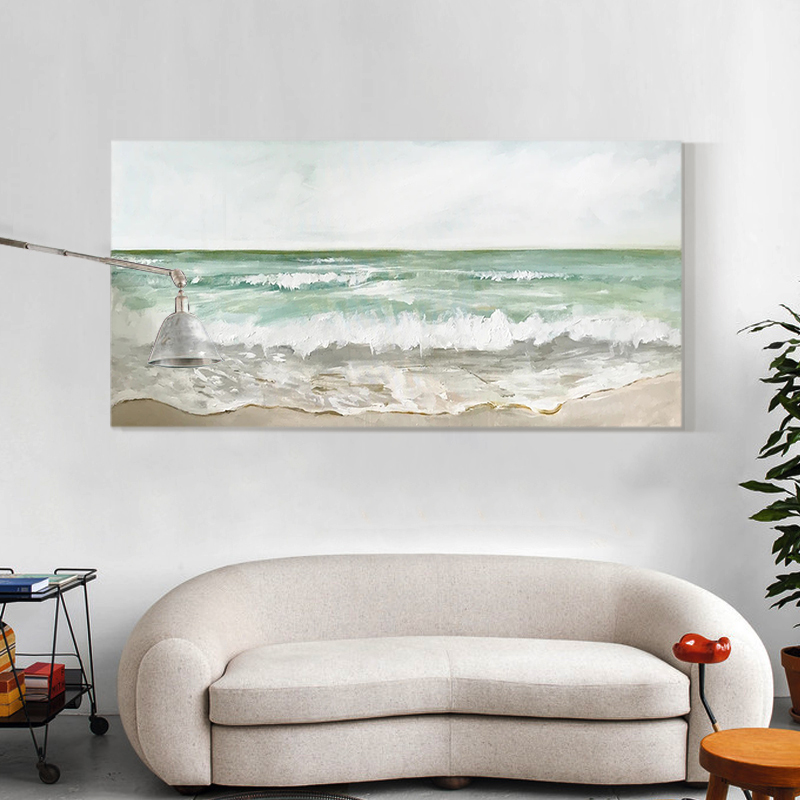 Hand-painted oil painting wabi-sabi style living room horizontal version blue large-scale ocean wave abstract texture modern decorative painting bedside painting - Taobao