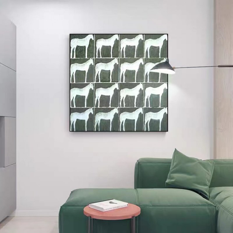 Pure hand-painted oil painting modern abstract animal white horse decorative painting minimalist living room dining room large floor porch hanging painting