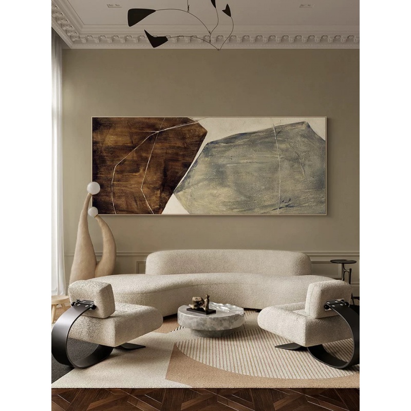 Light luxury Nordic minimalist living room decoration Japanese abstract sofa background wall hanging painting Wabi Sabi style pure hand-painted oil painting - Taobao