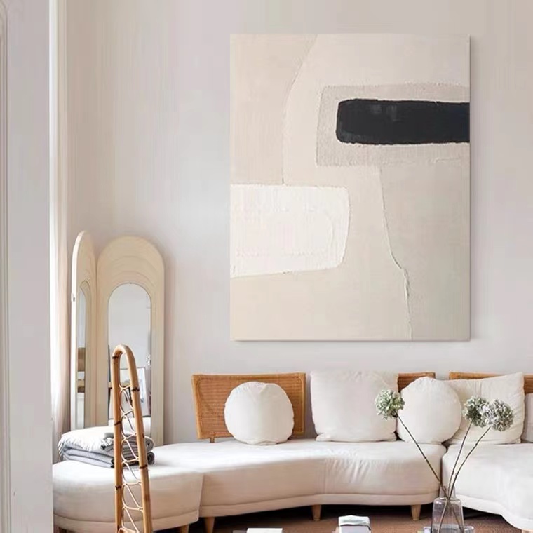 Hand-painted oil painting wabi-sabi abject poverty style abstract geometry modern minimalist handmade texture living room restaurant homestay decoration painting - Taobao