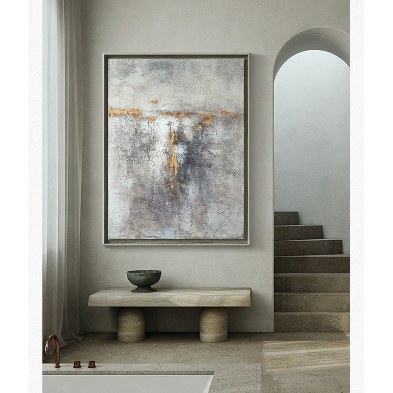 Wabi Sabi Absolute Poverty Wind Hand-painted Abstract Oil Painting Nordic Modern Light Luxury Club Entrance Vertical Hanging Painting Bedroom Decoration Painting