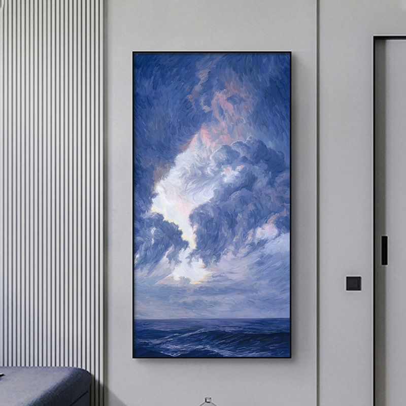 Pure hand-painted oil painting Nordic modern living room floor-to-ceiling abstract decorative painting sea scenery corridor large porch hanging painting