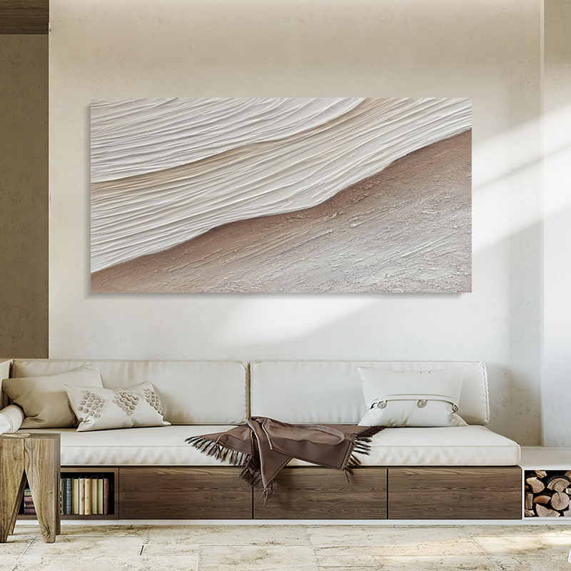 Pure hand-painted oil painting modern minimalist abstract texture three-dimensional large hanging painting living room Wabi-sabi beach wave decorative painting - Taobao