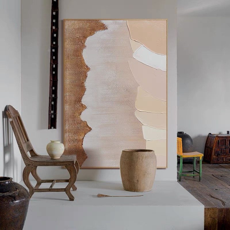 Hand-painted oil painting abstract porch hanging painting original three-dimensional color block simple modern restaurant study painting light luxury wabi sabi style