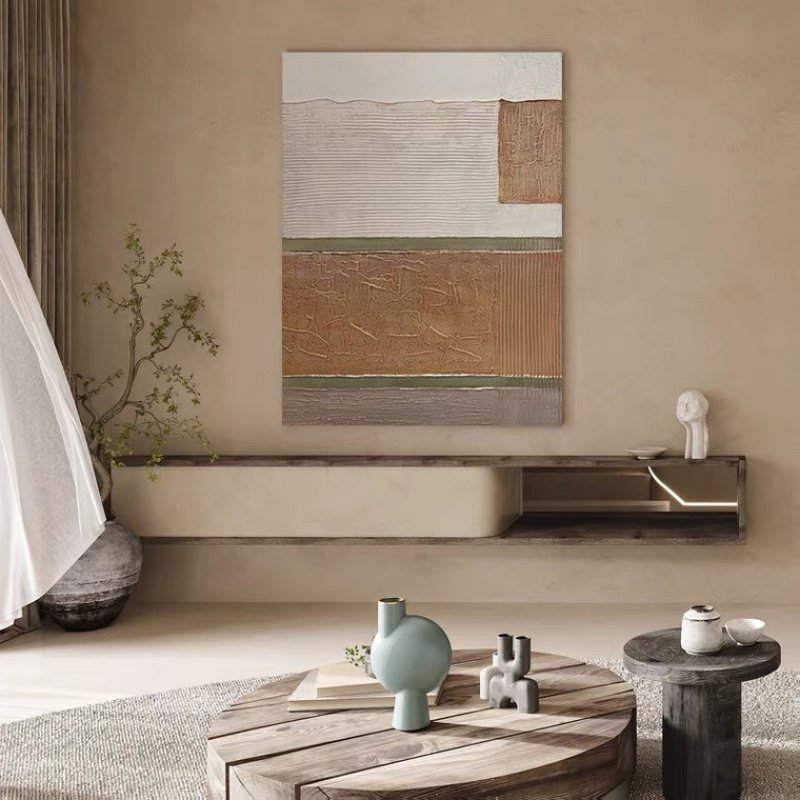 Pure hand-painted oil painting large living room entrance sofa three-dimensional geometric texture patchwork abstract modern minimalist hanging picture - Taobao