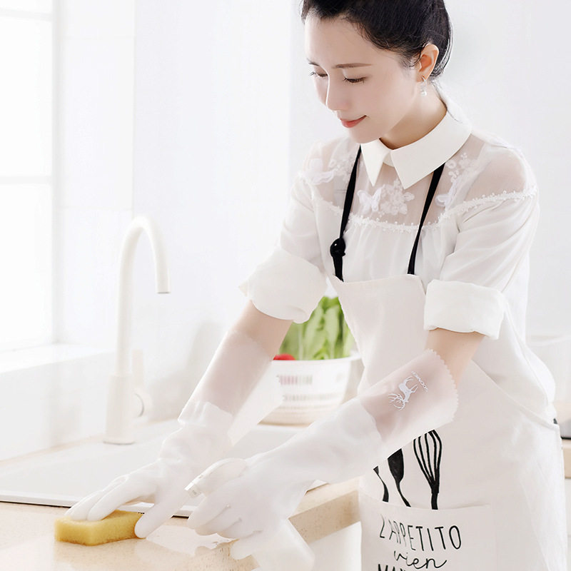 Dishwashing Gloves Women Waterproof Household Kitchen Brushing Dish Washing Clothes Washing Vegetable Stickers Hand Cleaning Durable Housework Plastic Gloves