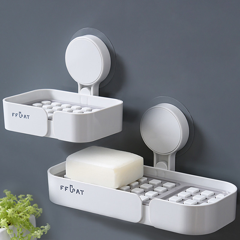 Free Punch Wall-mounted Drain Soap Rack Makeup Room Suction Cup Adhesive Creative Soap Case Double Cute Soap Rack
