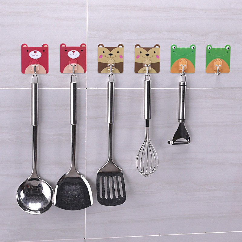Free Punch Hook Kitchen Powerful Adhesive containing Hook Bathroom Wall-mounted Stainless Steel No marks Adhesive Hook Single Cartoon