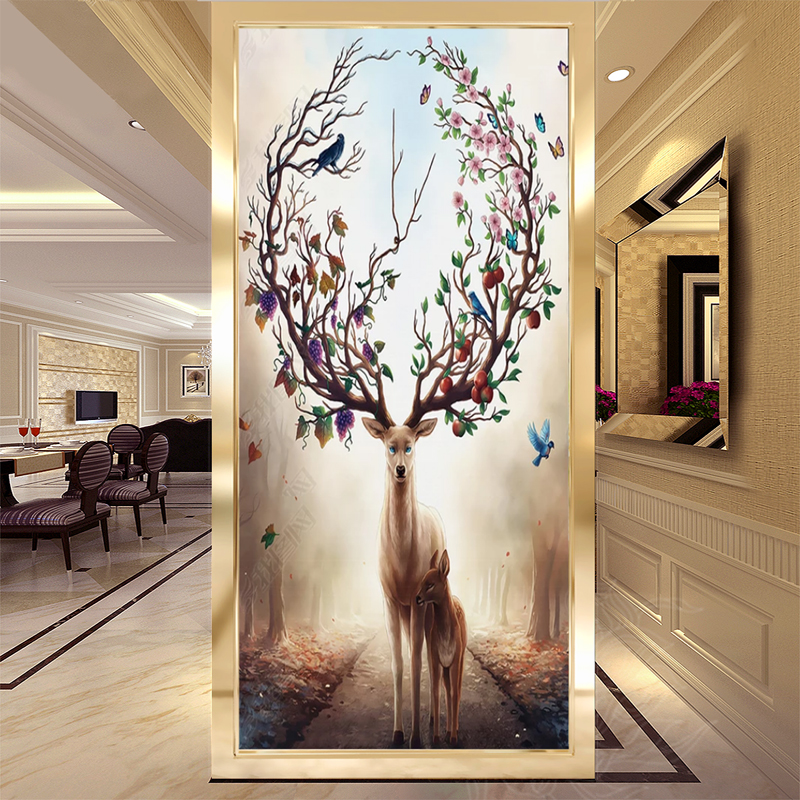 Art glass partition shielded from modern minimalist living-room home bifacial frosted light extravaganza Luxurious Closing Cabinet Background Wall Elk Deer