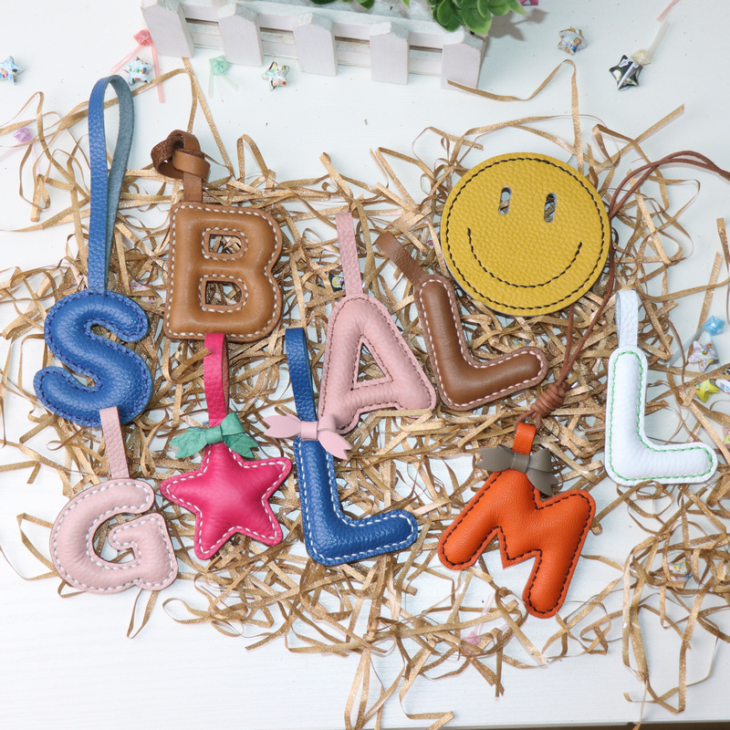 Handmade DIY Leather Letter and Number Pendant Bow Accessories Cute Bag Charm Keychain Material Kit