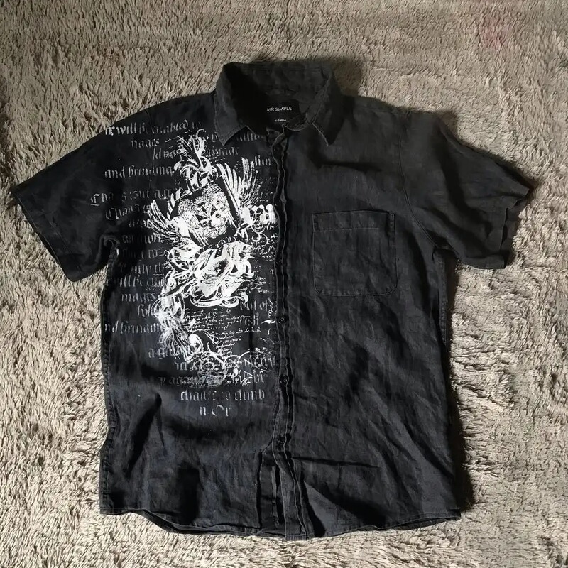 Y2K Shirt Retro T Shirt Men Skull Holy Writ Letter Printing Y2K Shirt Retro T Shirt Men Skull Holy Writ Letter Printing