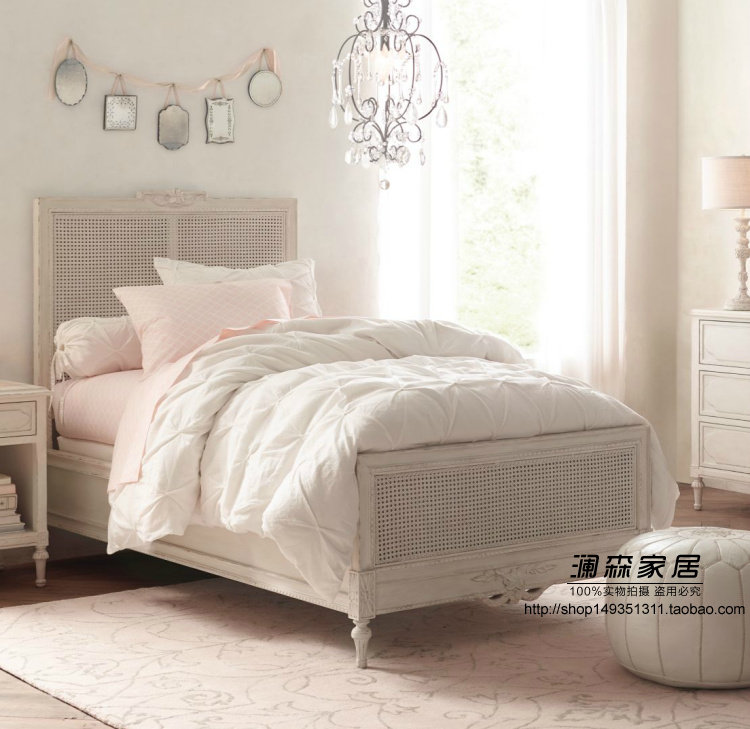 Fan-style solid wood Vine Bed American Solid Wood Furniture Retro Bag Rattan Bed Customizable-Taobao