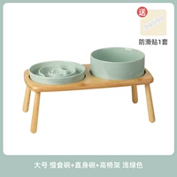 Светло-зеленая миска с медленной питанием + Прямая миска для тела + двойной поднятый стул стойка