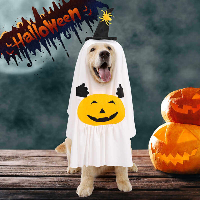 Halloween Funny Dog Costume Set Pumpkin Ghost Pet Personalized Transformation Outfit Dog Clothes Photo Props