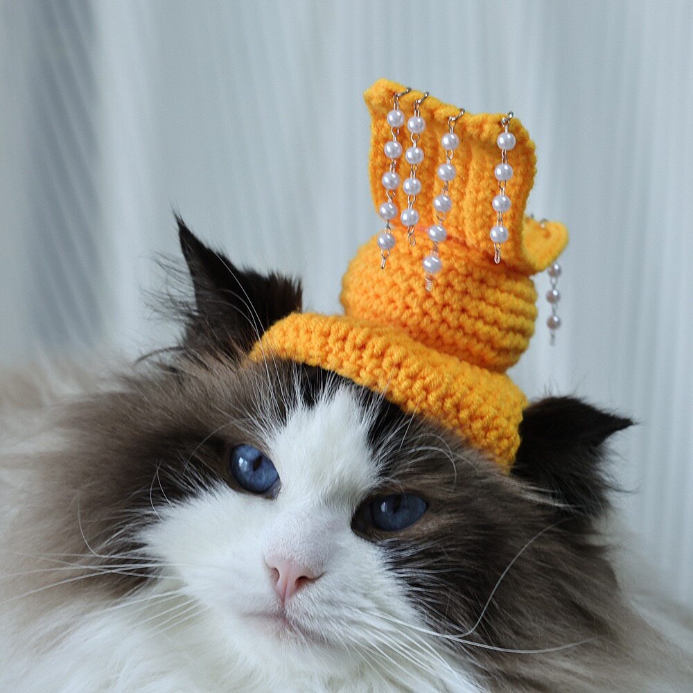 See Mi Huang Pet Hat, Handmade Knitted Emperor and Empress Costume Headgear for Cats and Dogs, Funny and Cute for Photos