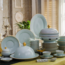Dish set Household Chinese Jingdezhen Celadon underglaze color tableware dishes high-end club table gifts　　