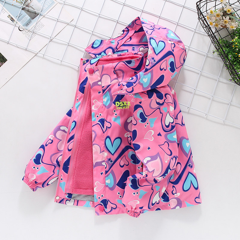 Girls three - in - one sub - coat two - piece set 2022 new children outdoor girls autumn and winter plus jacket wind protection