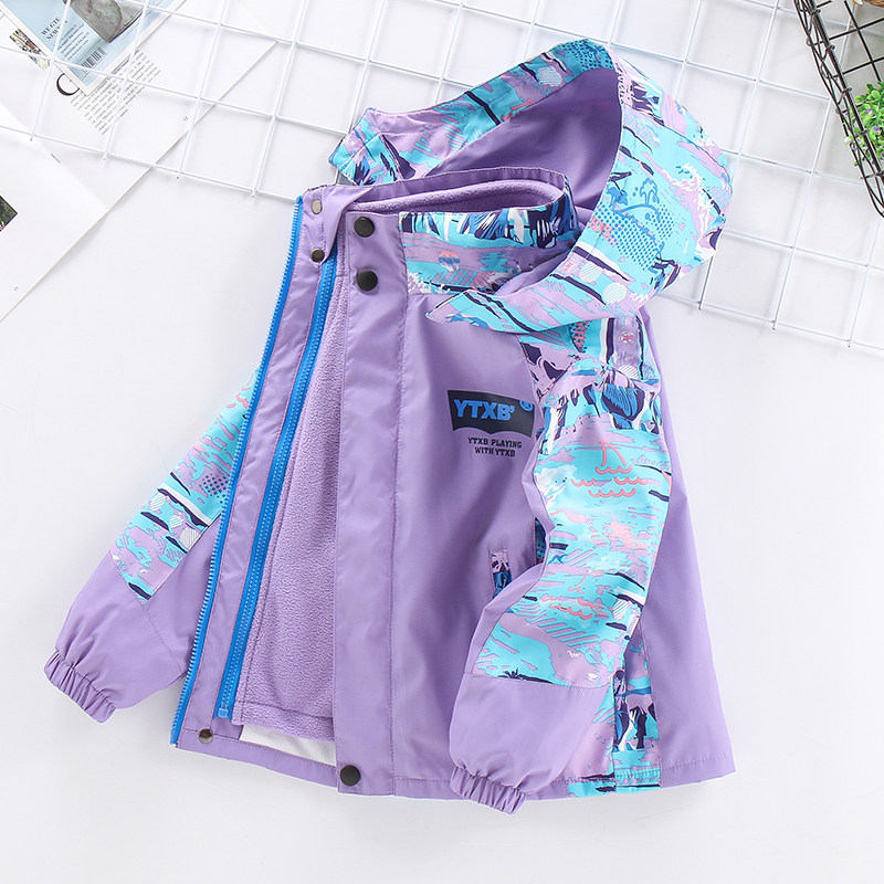 Children's Girls Spring and Autumn Jacket 2022 New Children's Outdoor Storm Jacket Winter Thickened Plus Fleece Detachable Three-in-One
