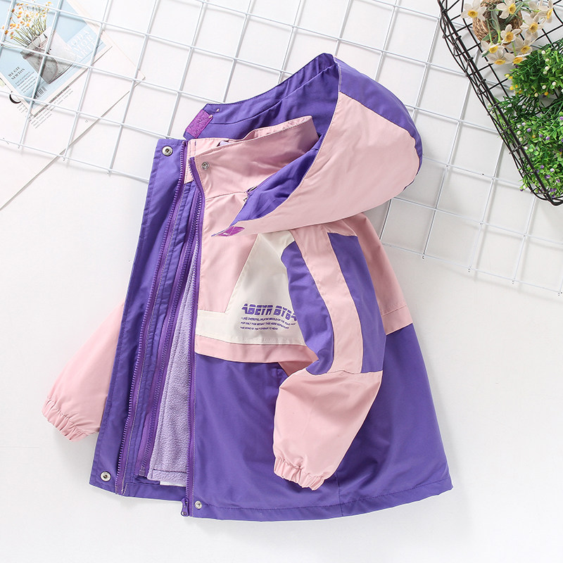Girl 2022 new autumn and winter sub-machine clothes in three-in-one detachable CUHK Winter Clothing Children Plus Suede Thickened Jacket
