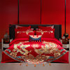High-end new Chinese style dragon and phoenix wedding all-cotton embroidery four-piece wedding set pure cotton dowry red quilt wedding room bedding