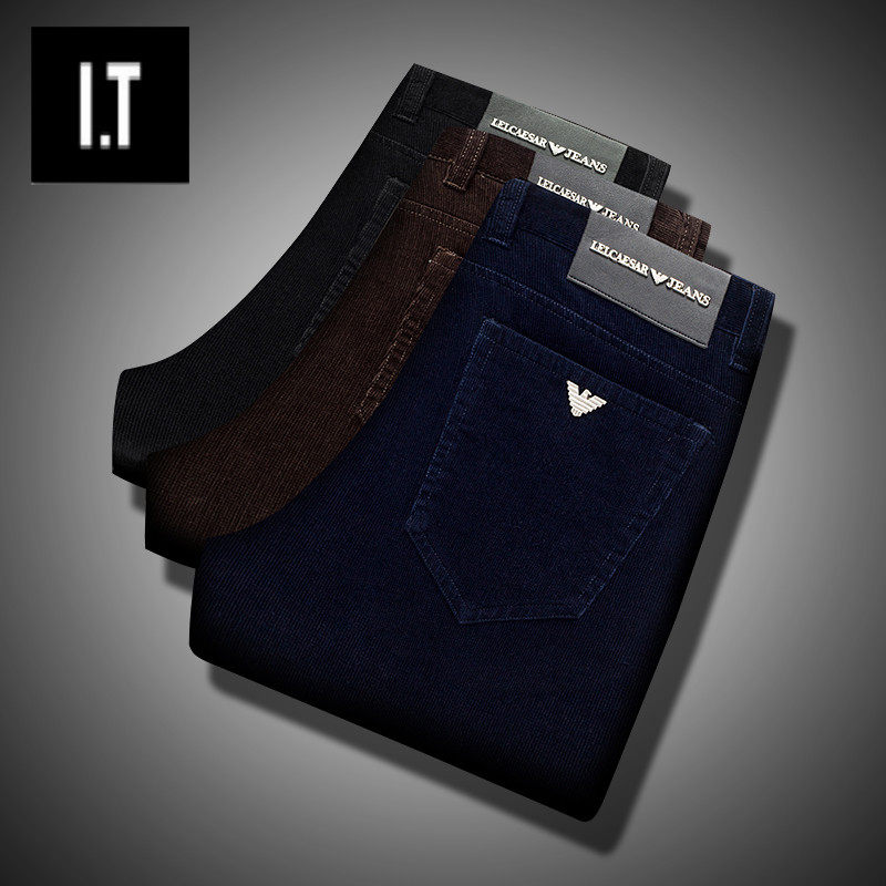 Hong Kong tide brand 2018 autumn and winter new business casual corduroy pants men's straight slim-fit striped velvet trousers plus velvet trousers