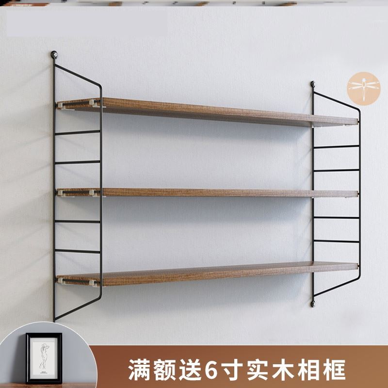 Bookshelves Wall Shelf Solid Wood Creatively Hung Wall Shelf Iron Art Wall Lined Partition Living Room Simple Laminate