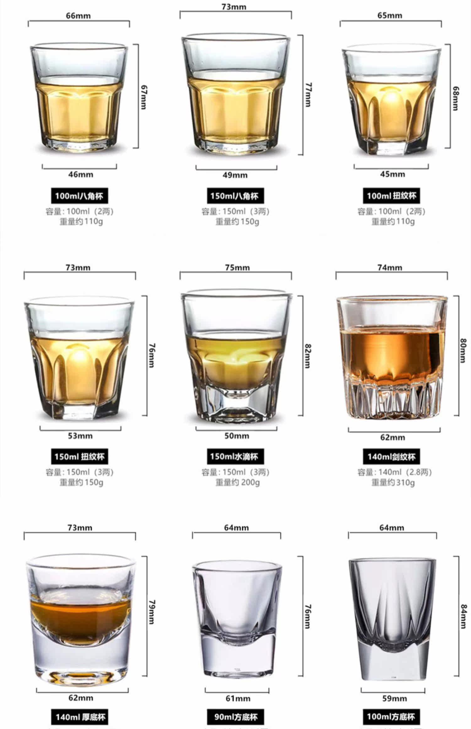 Ликер Cup 玻璃杯100ml酒杯白酒家用水晶玻璃二两杯2两白酒杯啤酒杯三两创意