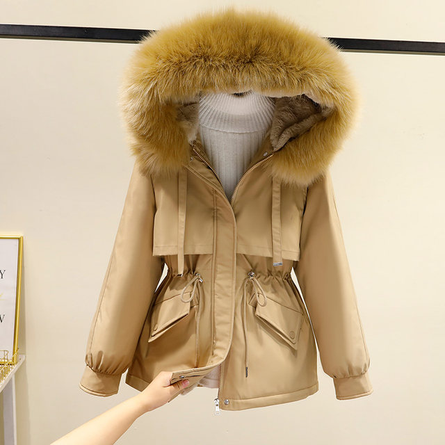 Add velvet 2022 winter new Parker cotton down cotton coat female Korean version short section small loose coat cotton jacket