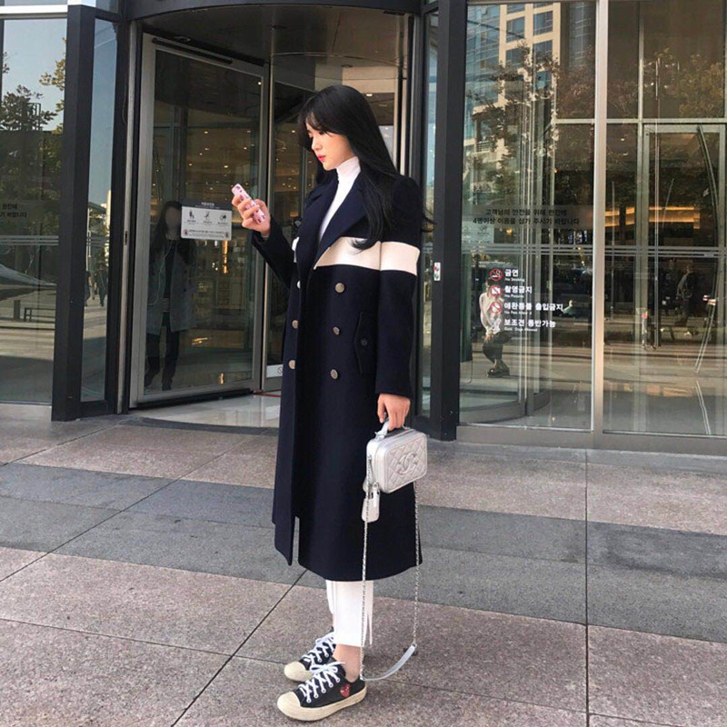 Korean girls 2023 new Korean version of autumn and winter woolen coat women's mid-length tide autumn and winter forest woolen coat