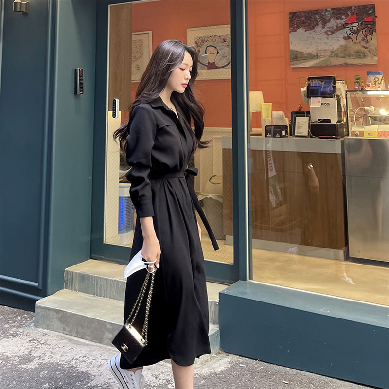Black Dress for Women, Summer 2026 New Style, Black Widow Elegant Little Black Dress, Mid-Length, Waist-Cinching, Slimming, Chiffon, Stylish