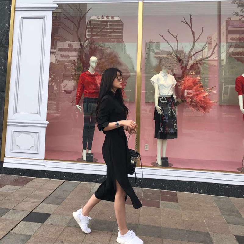 Dress 2022 new summer shirt-style dress temperament is thin and long version skirt French retro skirt Yamamoto over the knee