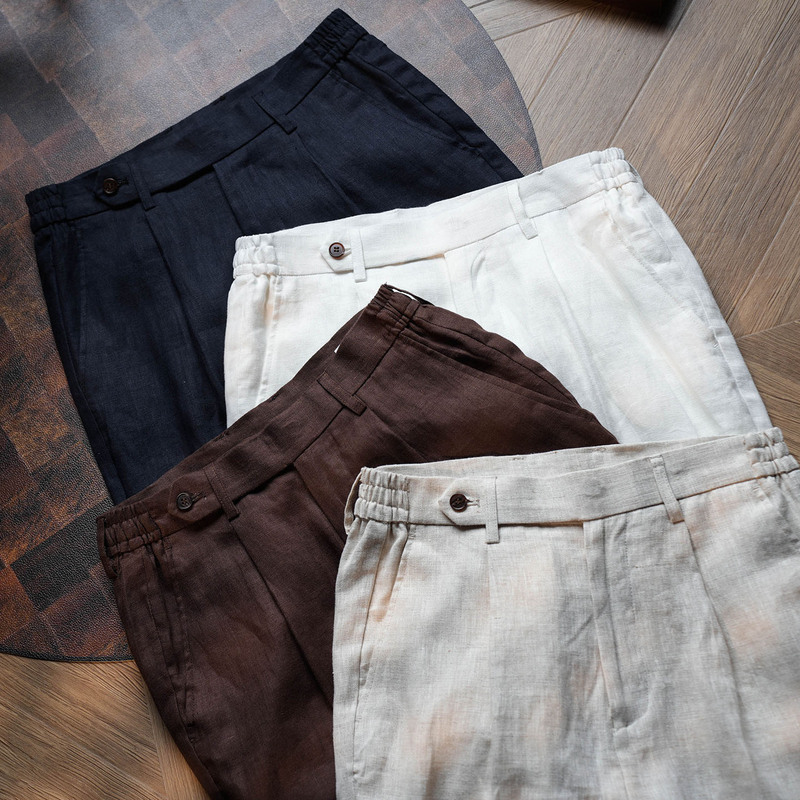 Gssugent Naples Queen 100% Linen Casual Pants Men's Elastic Waist Old Money Style Relaxed Pants
