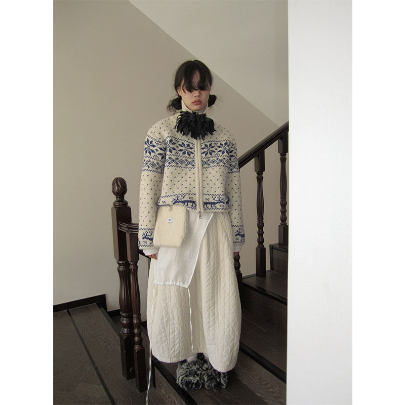 3months white laminated cotton half body dress women's day series autumn winter 2023 new loose thickened long cotton skirt-Taobao