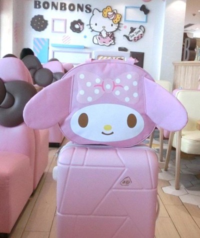 [1 gói] Melody lớn tai chó túi du lịch vai túi túi duffel hành lý túi có thể được thiết lập trường hợp xe đẩy vali hồng