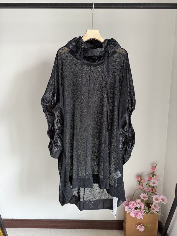 Designer Brand Women's Clothing Week Syl Spring/Summer Knitted See-Through Patchwork Design Loose Hooded Top 561C659
