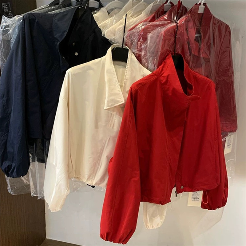 European Style Short Stand-Up Collar Windbreaker Jacket for Petite Women, New Spring/Summer Loose Casual Sun Protection Cardigan Jacket