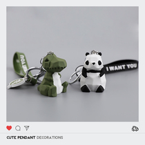 ins cute geometric dinosaur panda fawn key chain cartoon car key chain bag pendant doll