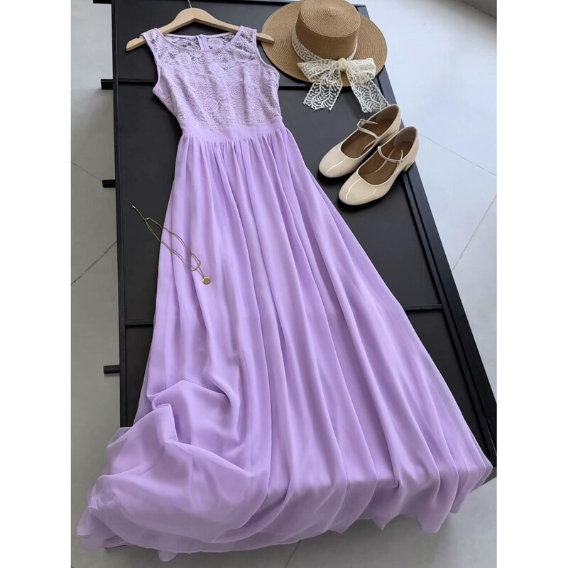 New Korean Style Purple Slim-Fitting Fairy Dress Birthday Party Evening Dress Long Style