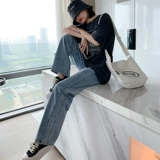 Летние тонкие прямые свободные джинсы, приталенные светлые осенние штаны, высокая талия, свободный крой, подходит для подростков