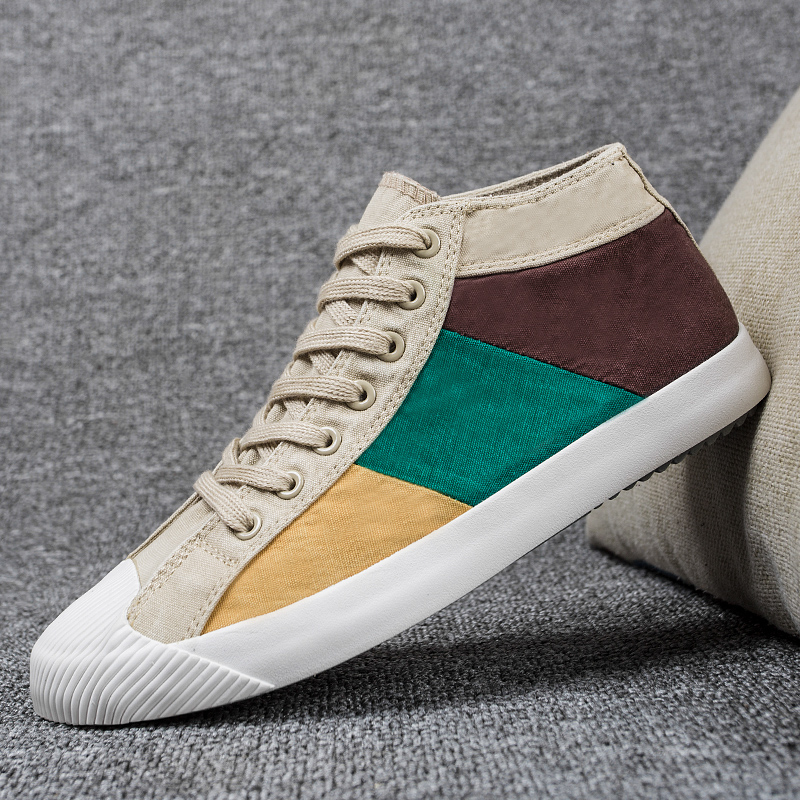 2021 spring new high-top canvas shoes men's Korean version trendy all-match casual shoes color matching trendy shoes men's board shoes