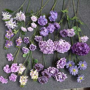 High-Quality Purple Artificial Bouquet of Roses and Hydrangeas for Wedding Decoration, Light Purple Silk Flowers, Fake F