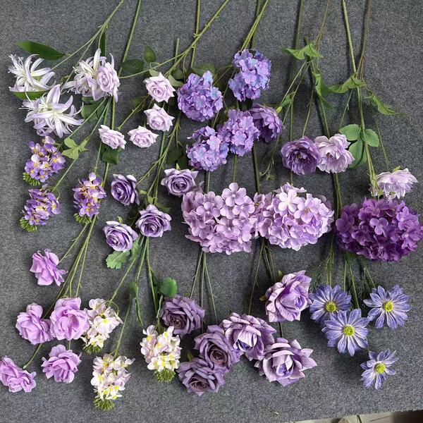 High-Quality Purple Artificial Bouquet of Roses and Hydrangeas for Wedding Decoration, Light Purple Silk Flowers, Fake Flowers for Wedding and Window Displays